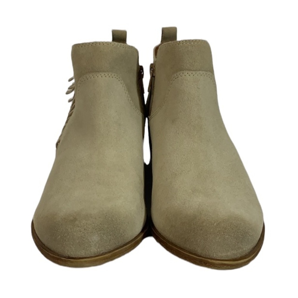 - Lucky Brand Tan Banji Suede Leather Western Fringe Stacked Heel Booties - Picture 4 of 10